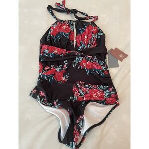 New Smismivo Womens Sz Small Tummy Control Halter One Piece‎ Swimsuit Black